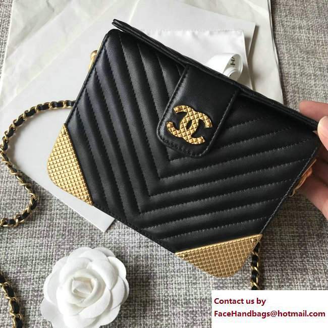 Chanel Lambskin Chevron with Gold-Tone Metal Minaudiere Bag A94507 Black 2017