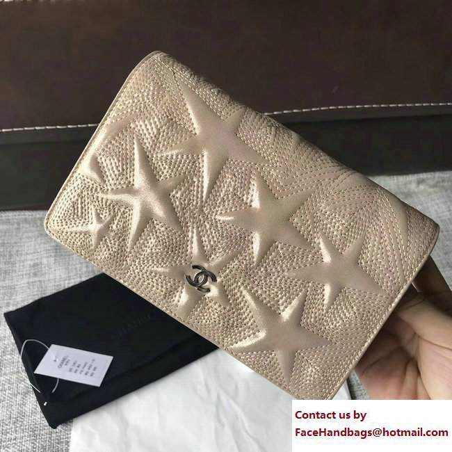 Chanel Metallic Star Embossed Wallet On Chain WOC Bag Gold 2017