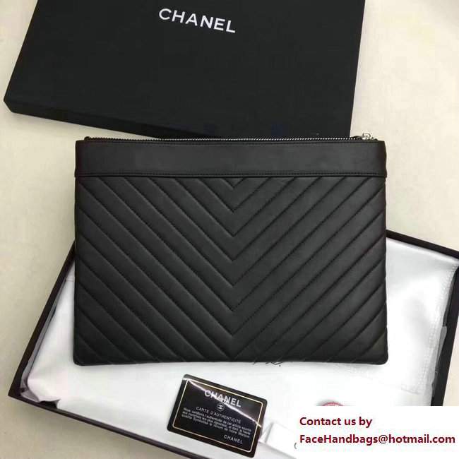 Chanel Sheepskin Chevron CC Pouch Clutch Small Bag A80992 Black 2017