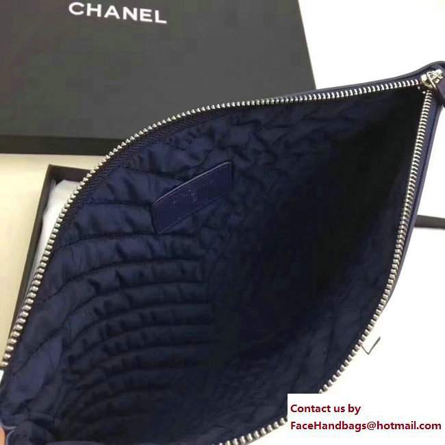 Chanel Sheepskin Chevron CC Pouch Clutch Small Bag A80992 Navy Blue 2017