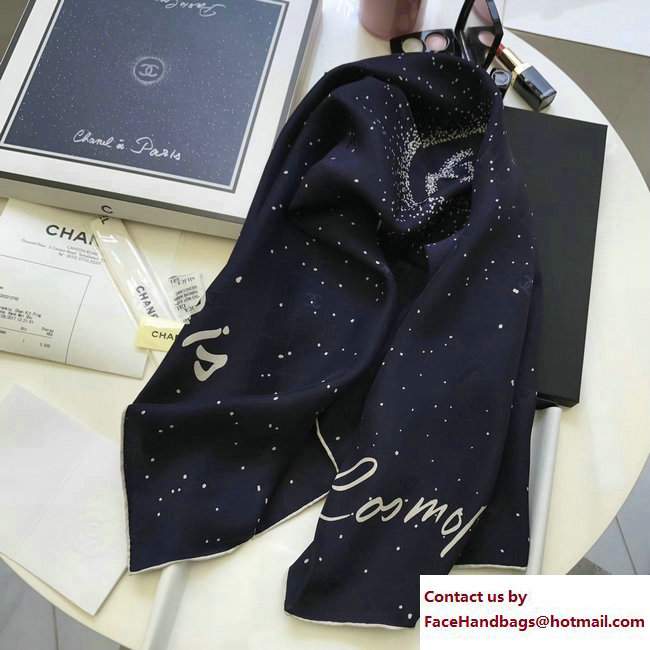 Chanel Silk Twill Square Scarf A77306 Navy Blue 2017