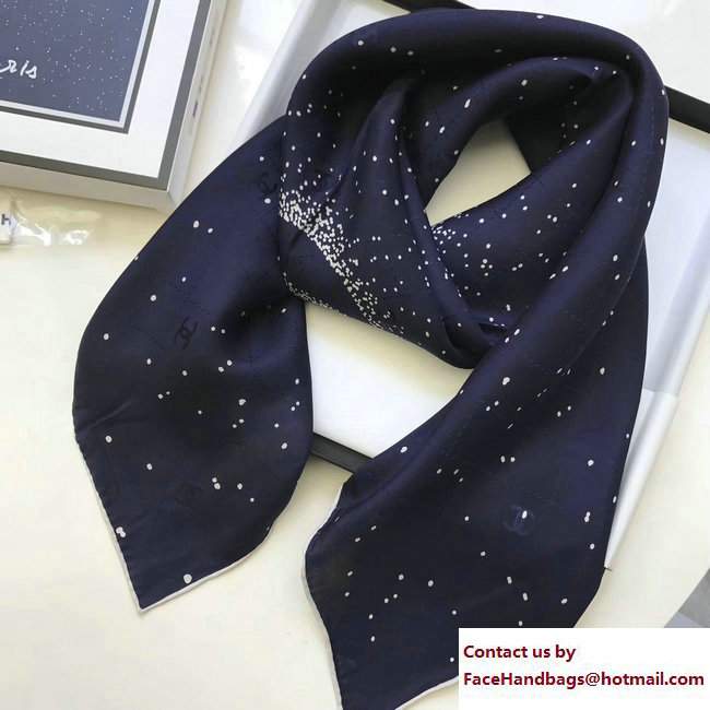 Chanel Silk Twill Square Scarf A77306 Navy Blue 2017