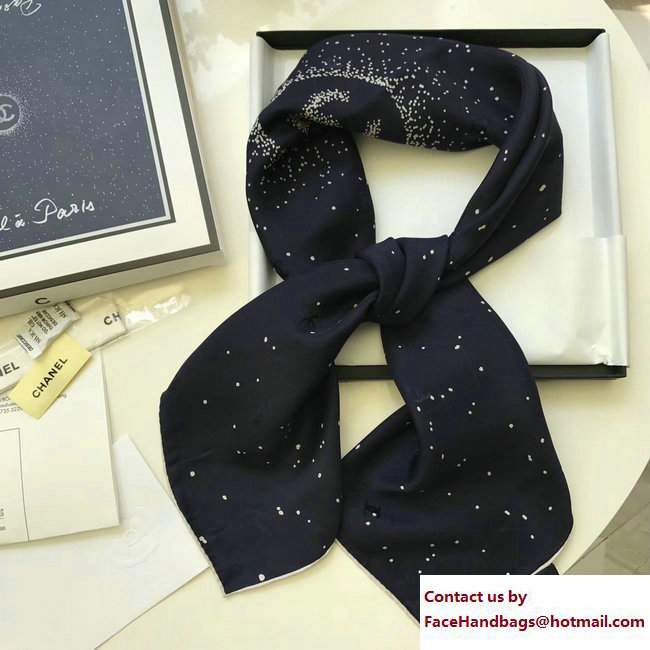 Chanel Silk Twill Square Scarf A77306 Navy Blue 2017