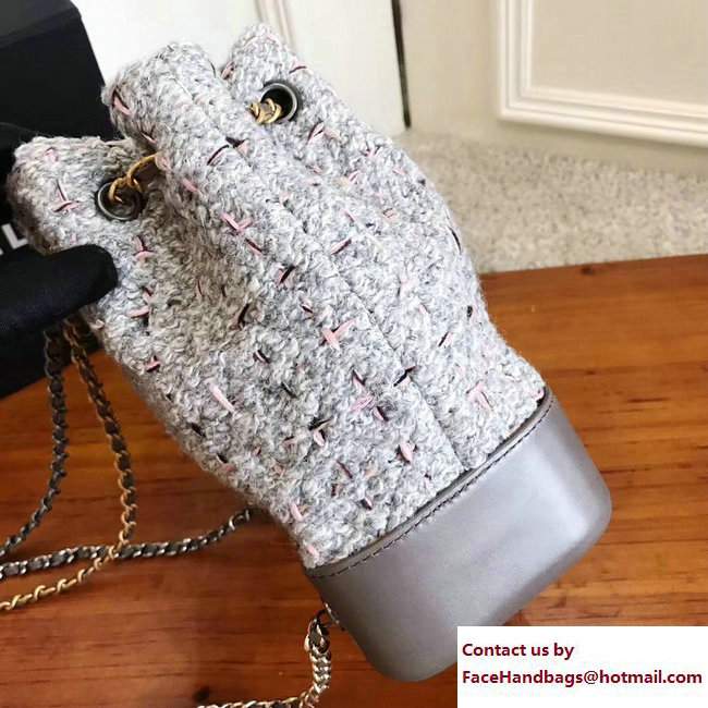 Chanel Tweed/Calfskin Gabrielle Backpack Bag A94485 Gray/Pink 2017