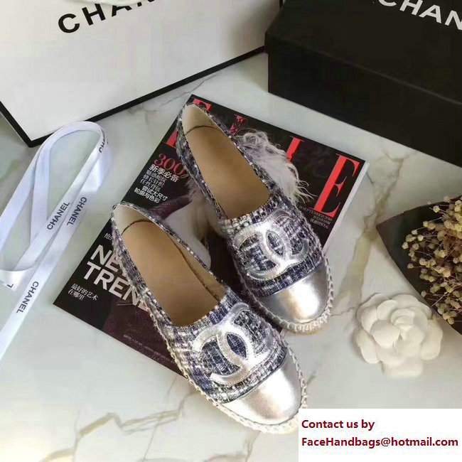 Chanel Tweed and Leather Espadrilles Blue/Silver 2017