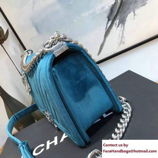 Chanel Velvet Boy Flap Medium Bag With Strass Planet Brooch Turquoise 2017