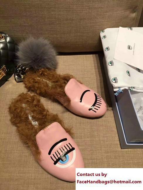 Chiara Ferragni Calf Fur Flirting Sabot Flats Pink 2017