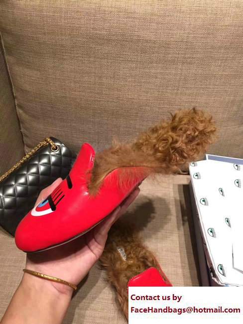 Chiara Ferragni Calf Fur Flirting Sabot Flats Red 2017