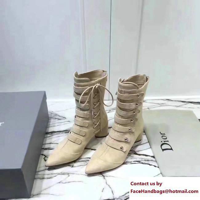 Dior Heel 6cm Lace Suede Ankle Boots Beige 2017