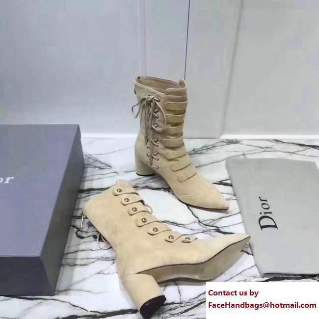 Dior Heel 6cm Lace Suede Ankle Boots Beige 2017