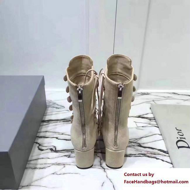 Dior Heel 6cm Lace Suede Ankle Boots Beige 2017