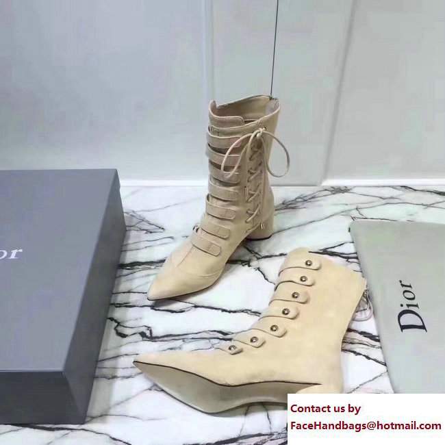 Dior Heel 6cm Lace Suede Ankle Boots Beige 2017