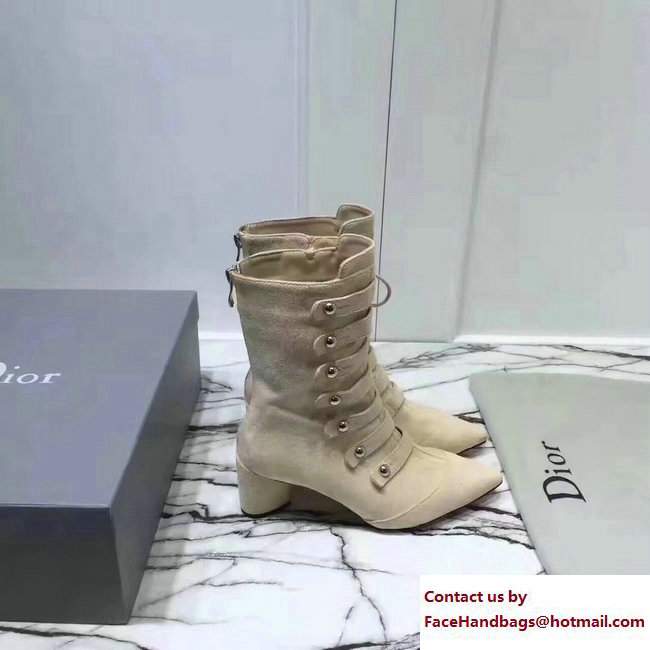 Dior Heel 6cm Lace Suede Ankle Boots Beige 2017