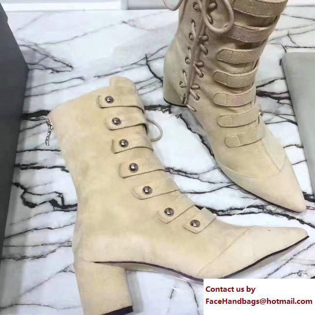 Dior Heel 6cm Lace Suede Ankle Boots Beige 2017