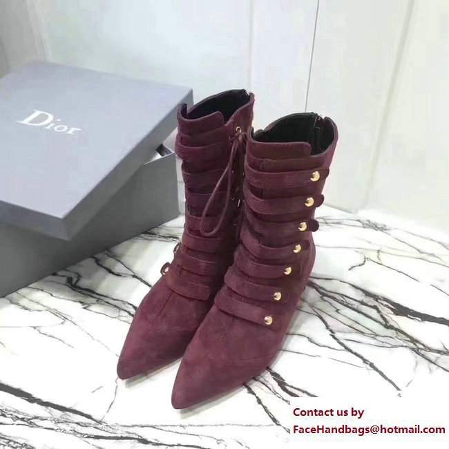 Dior Heel 6cm Lace Suede Ankle Boots Date Red 2017