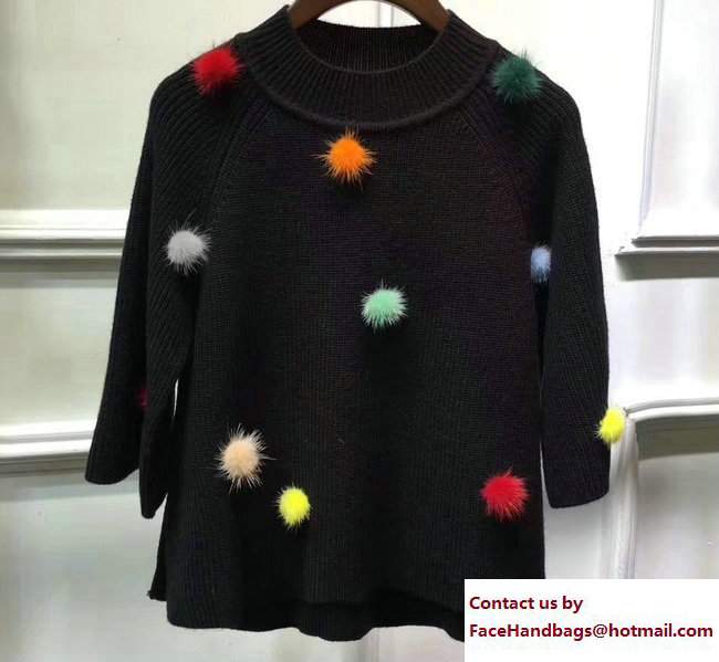 Fendi Black Mink Pompom Sweatshirt 2017