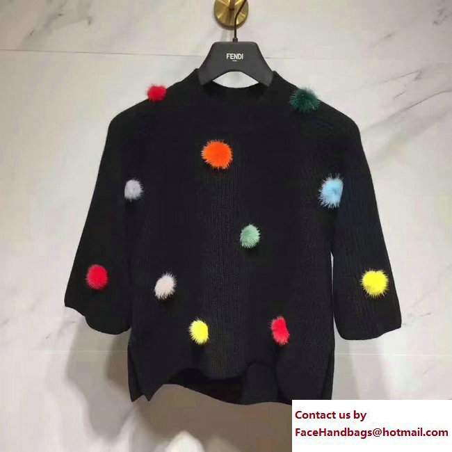 Fendi Black Mink Pompom Sweatshirt 2017