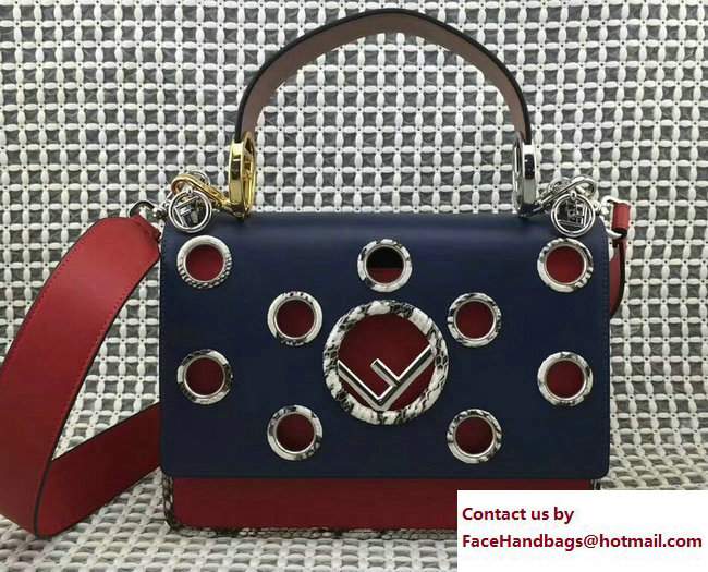 Fendi Cut-out Flap Medium Kan I Logo Bag Blue/Red 2017