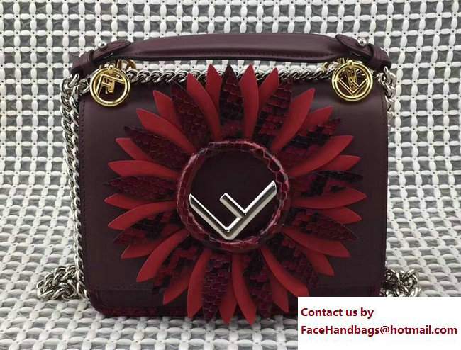 Fendi Gerbera Flower Mini Kan I Logo F Bag Burgundy 2017