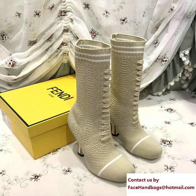 Fendi Heel 10cm Fabric Rockoko Runway Ankle Boots Beige 2017