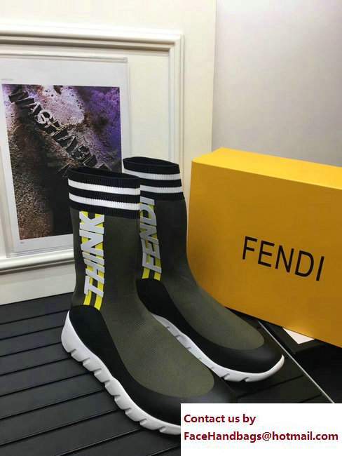 Fendi Vocabulary THINK Fabric Men's High Sneakers Green 2017