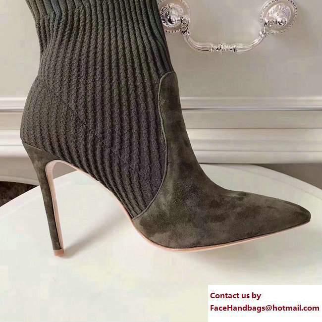 Gianvito Rossi Heel 10.5cm Knitted Rib Stretch Ankle Bootie Army Green 2017