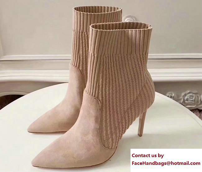 Gianvito Rossi Heel 10.5cm Knitted Rib Stretch Ankle Bootie Beige 2017