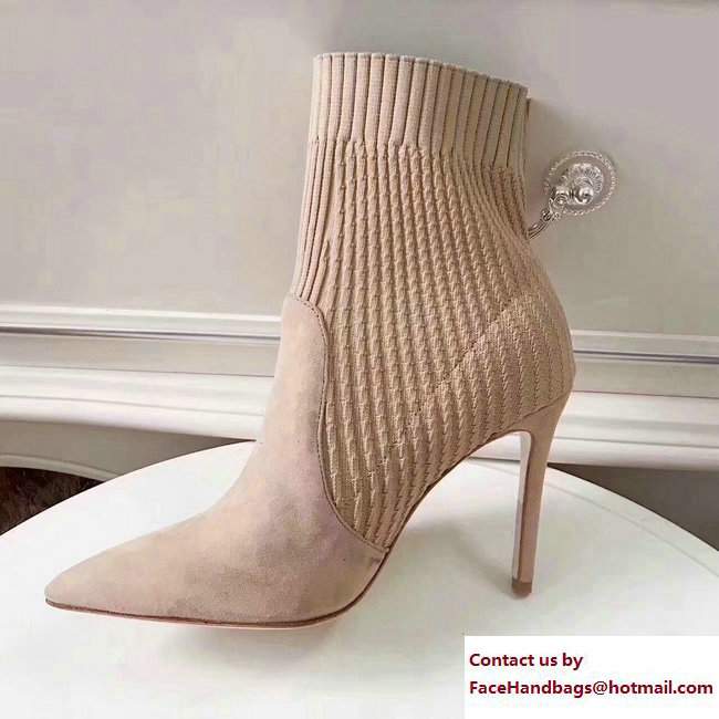 Gianvito Rossi Heel 10.5cm Knitted Rib Stretch Ankle Bootie Beige 2017