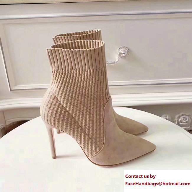 Gianvito Rossi Heel 10.5cm Knitted Rib Stretch Ankle Bootie Beige 2017