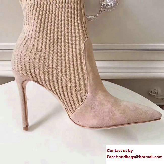 Gianvito Rossi Heel 10.5cm Knitted Rib Stretch Ankle Bootie Beige 2017