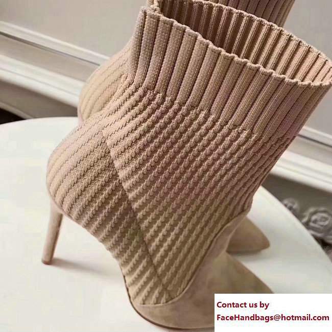 Gianvito Rossi Heel 10.5cm Knitted Rib Stretch Ankle Bootie Beige 2017