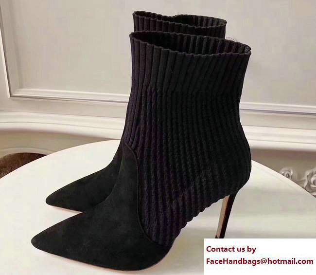 Gianvito Rossi Heel 10.5cm Knitted Rib Stretch Ankle Bootie Black 2017