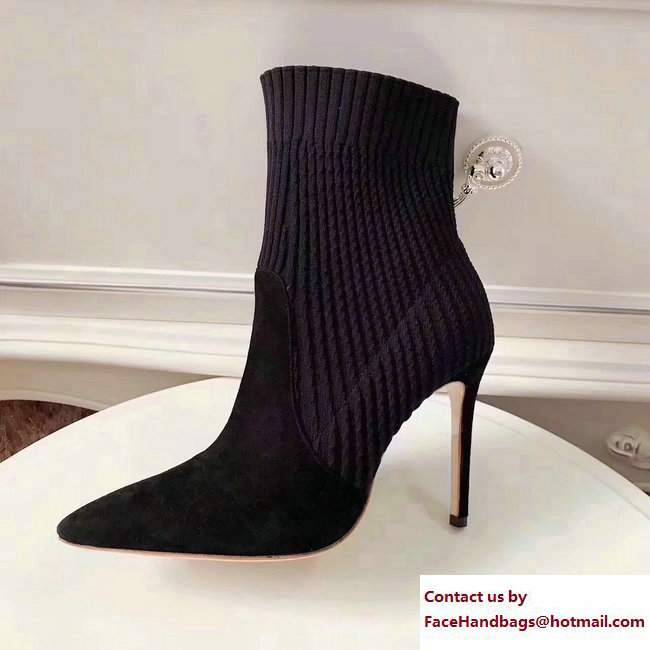 Gianvito Rossi Heel 10.5cm Knitted Rib Stretch Ankle Bootie Black 2017