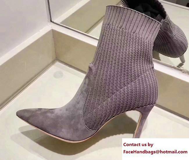 Gianvito Rossi Heel 10.5cm Knitted Rib Stretch Ankle Bootie Gray 2017