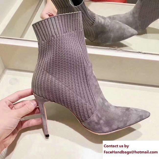 Gianvito Rossi Heel 10.5cm Knitted Rib Stretch Ankle Bootie Gray 2017