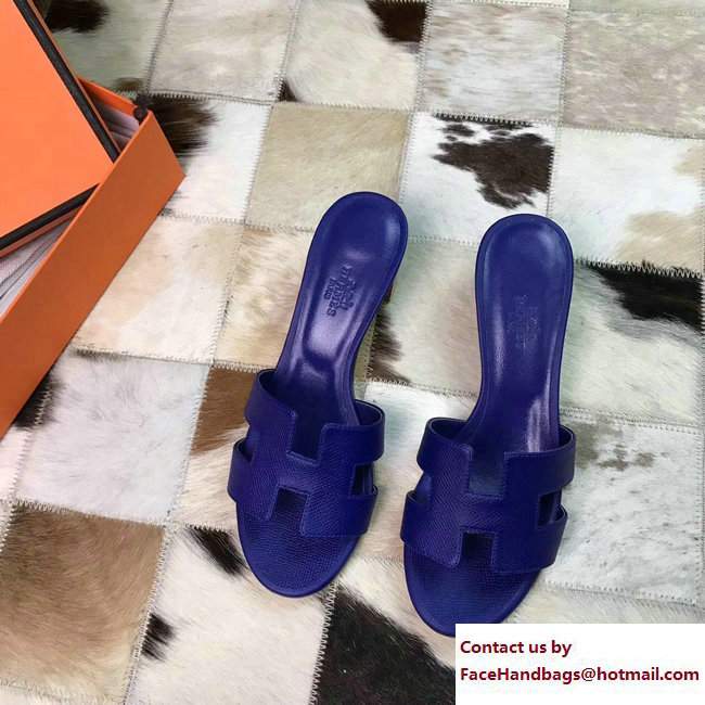 Hermes Heel 5cm Oasis Slipper Sandals in Epsom Calfskin Royal Blue