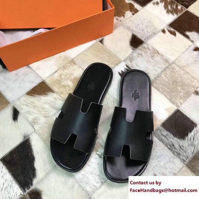 Hermes Izmir Men's Slipper Sandals in Box Calfskin Black