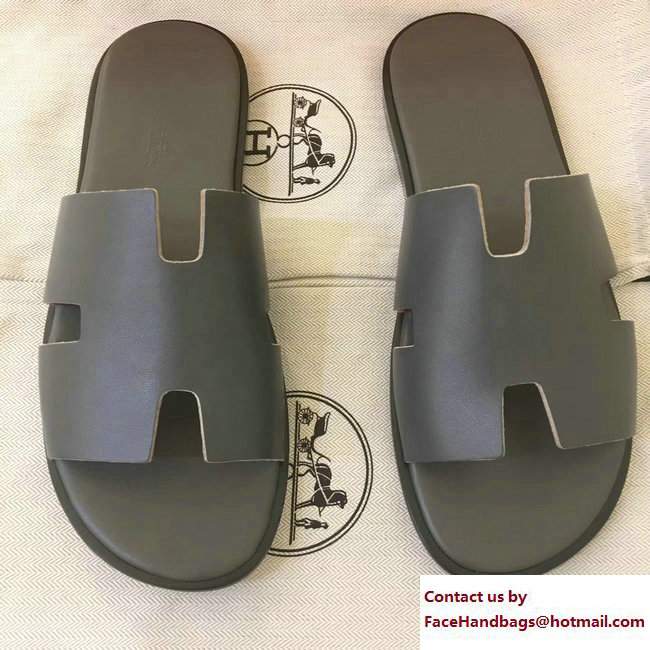 Hermes Izmir Men's Slipper Sandals in Box Calfskin Gray