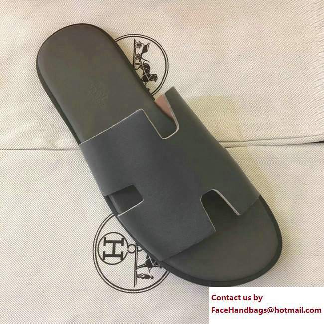 Hermes Izmir Men's Slipper Sandals in Box Calfskin Gray