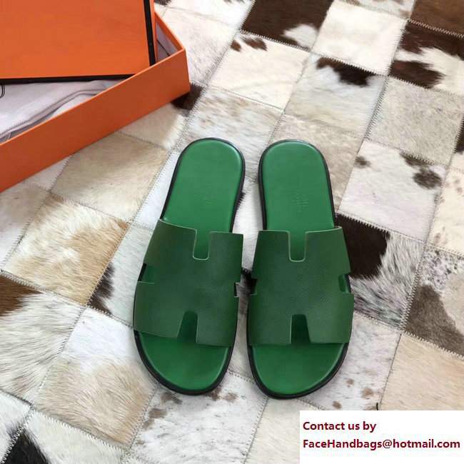 Hermes Izmir Men's Slipper Sandals in Epsom Calfskin Green