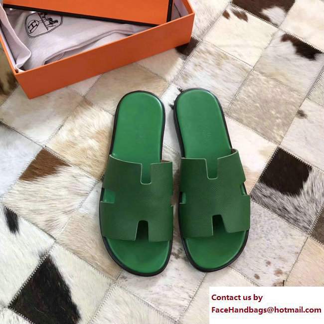 Hermes Izmir Men's Slipper Sandals in Epsom Calfskin Green