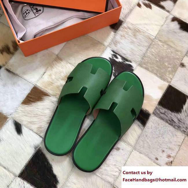 Hermes Izmir Men's Slipper Sandals in Epsom Calfskin Green