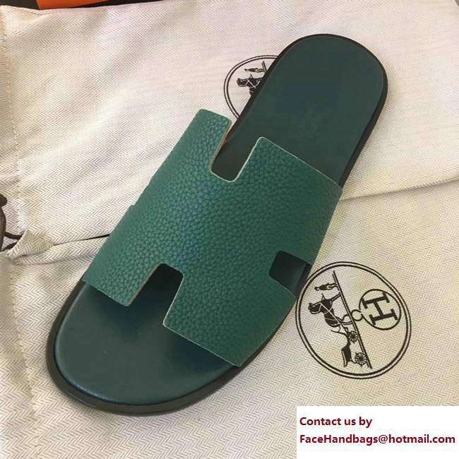 Hermes Izmir Men's Slipper Sandals in Togo Calfskin Green