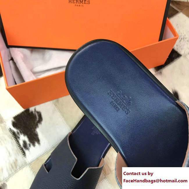 Hermes Izmir Men's Slipper Sandals in Togo Calfskin Navy Blue