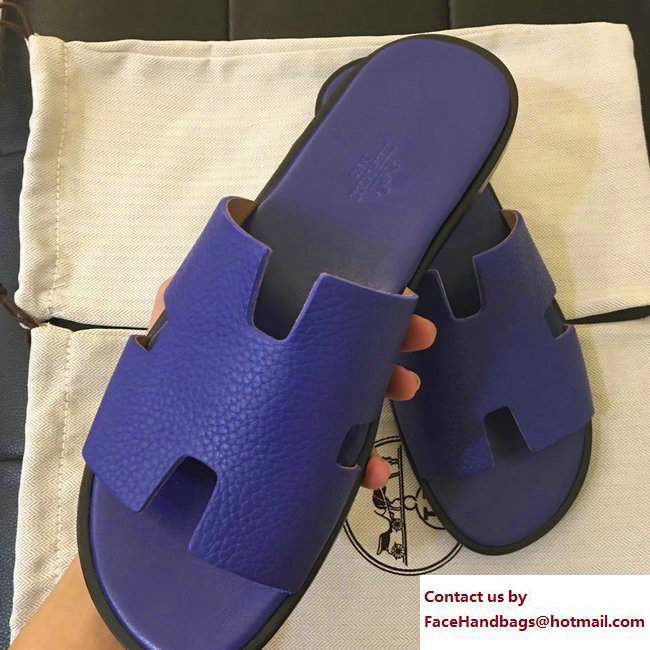 Hermes Izmir Men's Slipper Sandals in Togo Calfskin Purple