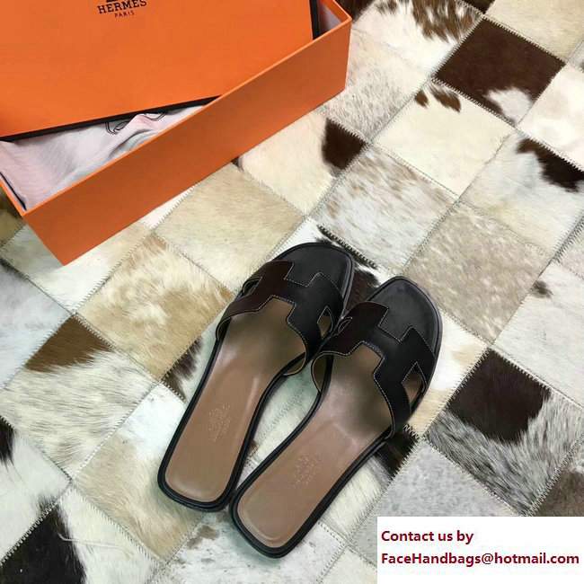 Hermes Oran Slipper Sandals in Box Calfskin Black