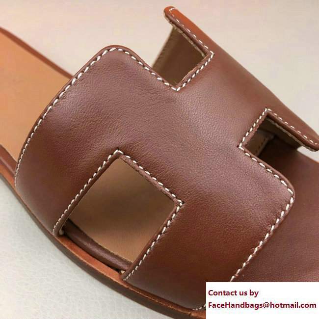 Hermes Oran Slipper Sandals in Box Calfskin Brown