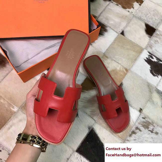 Hermes Oran Slipper Sandals in Box Calfskin Red