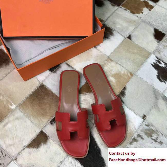 Hermes Oran Slipper Sandals in Box Calfskin Red