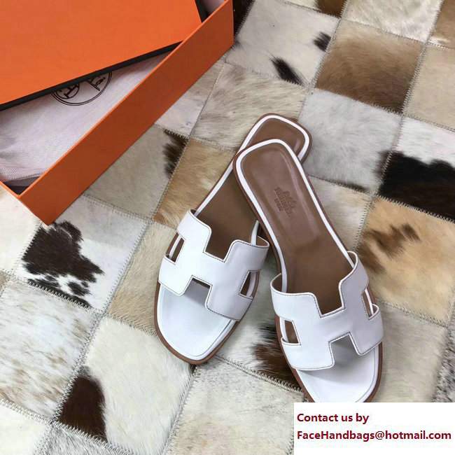 Hermes Oran Slipper Sandals in Box Calfskin White